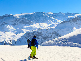 View of snow covered Courchevel slope in French Alps