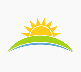 Sun and hill landscape symbol