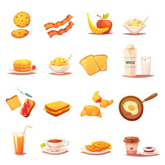 Classic Breakfast Elements Retro Icons Set 