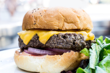 Cheese burger - American cheese burger with fresh salad