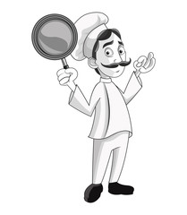 man chef mustache chefs hat frying pan person kitchen restaurant icon. Cartoon and anime design. Vector illustration