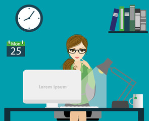 Office worker or business woman  Working On Computer