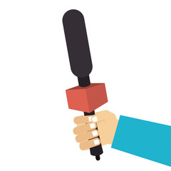 hand microphone news journalist media audio public press vector illustration isolated