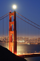 Panele Szklane Podświetlane  Księżyc w pełni wschodzący nad mostem Golden Gate