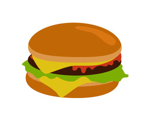 Gamburger Isolated. Hamburger with Meat. Junk Food