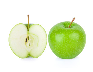 Green granny smith apple on white background
