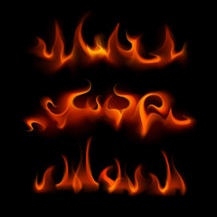 Vector Set of Different Red Scarlet Fire Flame Bonfire Isolated