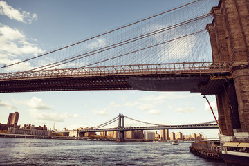 New York City skyline with Brooklyn Bridge and Lower Manhattan