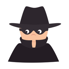 thief robber hat mask black clothes male man vector illustration isolated