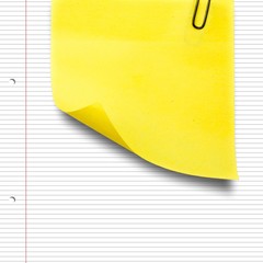 Composite image of yellow adhesive note with paper clip