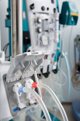 Fototapeta na wymiar Hemodialysis bloodline tubes in dialysis machine