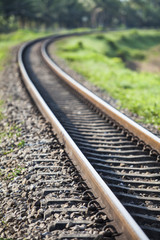 Obraz premium Line of railway crossing in rural of Thailand.