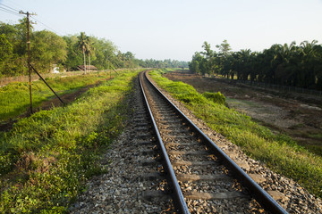 Fototapeta na wymiar Line of railway crossing in rural of Thailand.