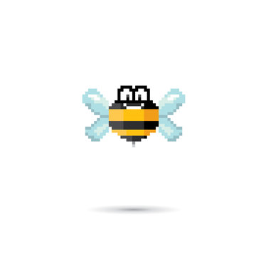 Pixel art funny bee isolated on white.