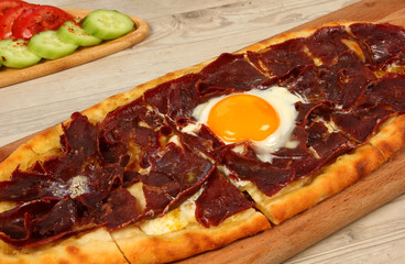Turkish Pita with Pastrami and Egg
