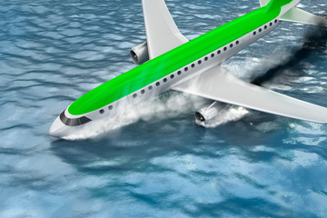 Catastrophe - Crash of Passenger plane . 3D illustration.  My own plane design.