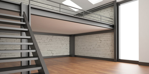Obraz premium 3d interior rendering industrial Mezzanine space and wood floor and Loft design