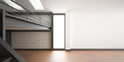 3d interior rendering industrial Mezzanine space and wood floor and Loft design
