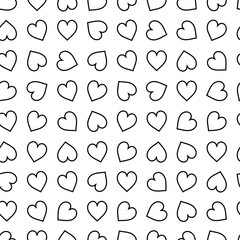 Vector monochrome background. Hand drawn ornament. Template for greeting card, postcard or adult coloring book. Hearts design backdrop. Simple objects illustration