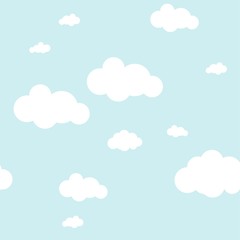 Blue sky with clouds, vector seamless background