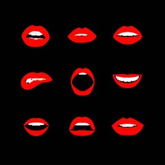 Fototapeta na wymiar Vector set of women's lips icons with red lipstick