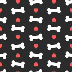 Pink hearts and bones seamless pattern. Good for textile  paper print, card, poster, another design. Cute funny dog feed vector illustration. Pet love theme