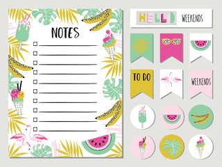 Organizer and Schedule set with Notes list, stickers, flags, tags. 