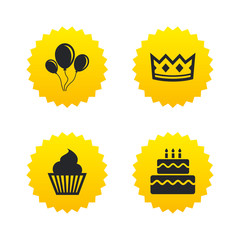 Birthday party icons. Cake and cupcake symbol.