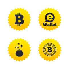 Bitcoin icons. Electronic wallet symbol.