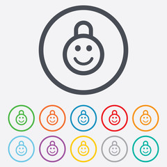 Child lock icon. Locker with smile symbol.