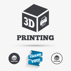 3D Print sign icon. 3d cube Printing symbol.