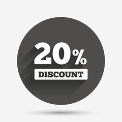 20 percent discount sign icon. Sale symbol.