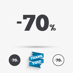 70 percent discount sign icon. Sale symbol.