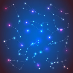 Fototapeta premium Vector horoscope set. Zodiac sights with sparkling stars, calendar for twelve month one year 