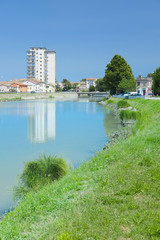 Adria, Italy - June, 29, 2016: embankment of Canalbianko chanel in a center of Adria, Italy