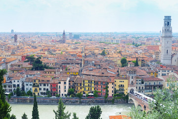 Fototapeta na wymiar VERONA, ITALY - JULY, 2, 2016: Panorama of Verona, Italy