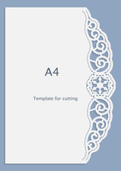 A4 paper lace greeting card, white pattern, cut-out template,  template congratulation, perforation pattern,  vector