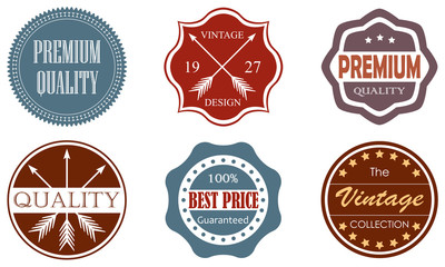 Premium quality, best price, vintage design badges and labels set. Vector illustration.