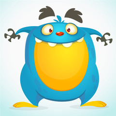 Happy cartoon monster. Halloween vector blue monster