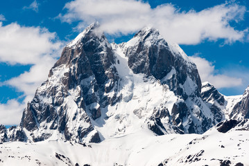 The top of Ushba Mountain, 4690 m. Svaneti region, Georgia. Ushba known as the 
