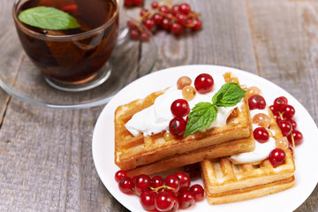breakfast table with waffles