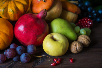 Obraz na płótnie Canvas Rich harvest of various fruits and vegetables