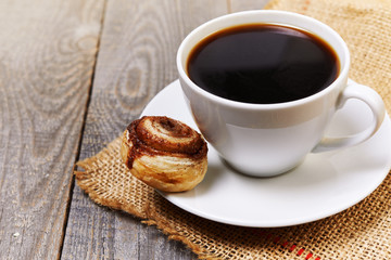coffee and cinnamon bun