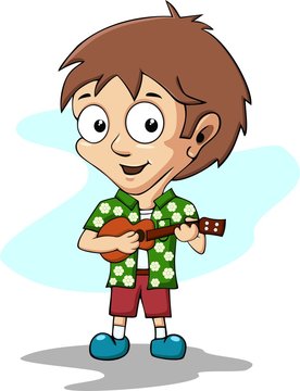 boy playing ukulele. illustration of children playing music instrument