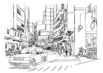 sketch of city street,cityscape,Illustration,drawing © grandfailure