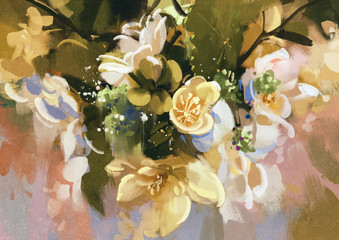 Obraz premium digital painting of abstract flowers with grunge texture,illustration