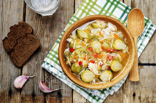 Brussels Sprouts Zucchini Noodles Chicken Soup