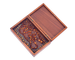 Open vintage treasure box separated on white background