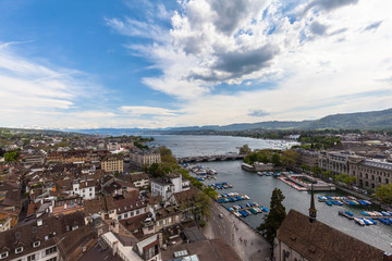 Fototapeta na wymiar Aerial view of Zurich old town and lake