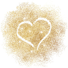 Paint heart on gold glitter on white background. Vector illustration.